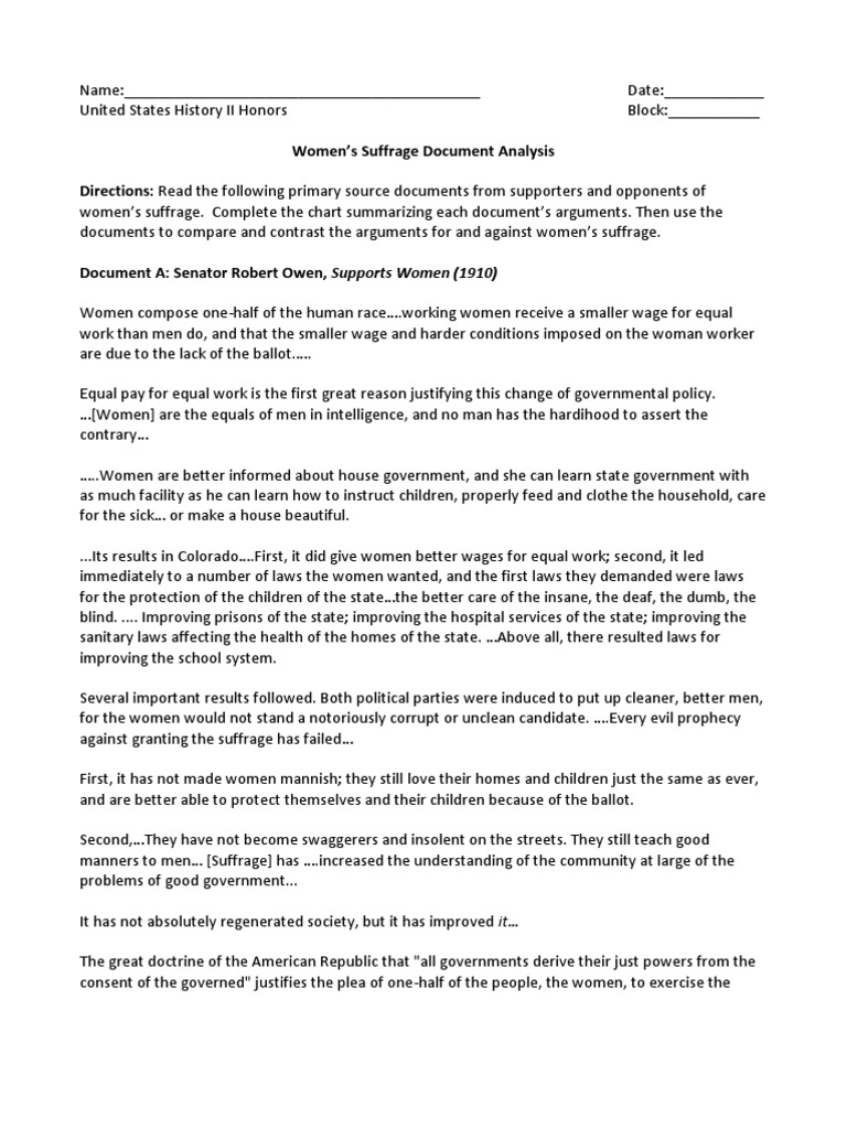 Women's Suffrage: Arguments and Impact | PDF | Natural And Legal Rights ...