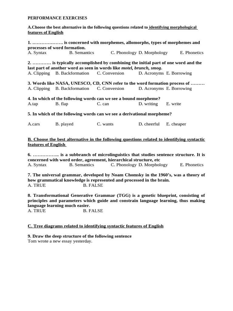 English Morphology and Syntax Exercises | PDF | Semantics | Word