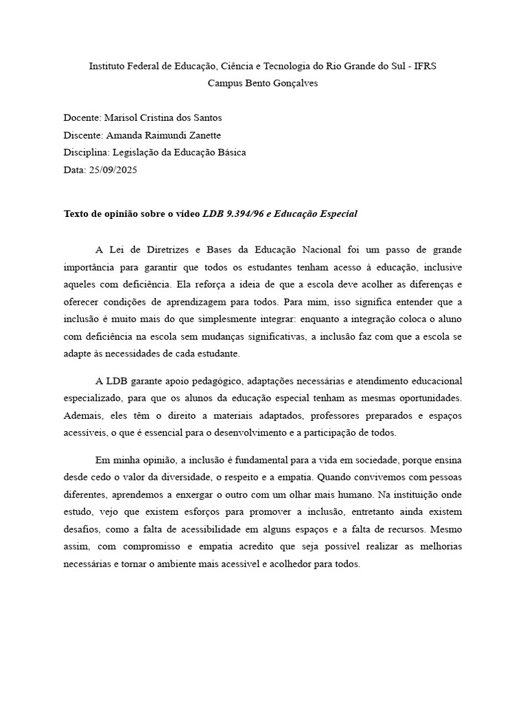 Inclusão na Educação: LDB e Desafios | PDF