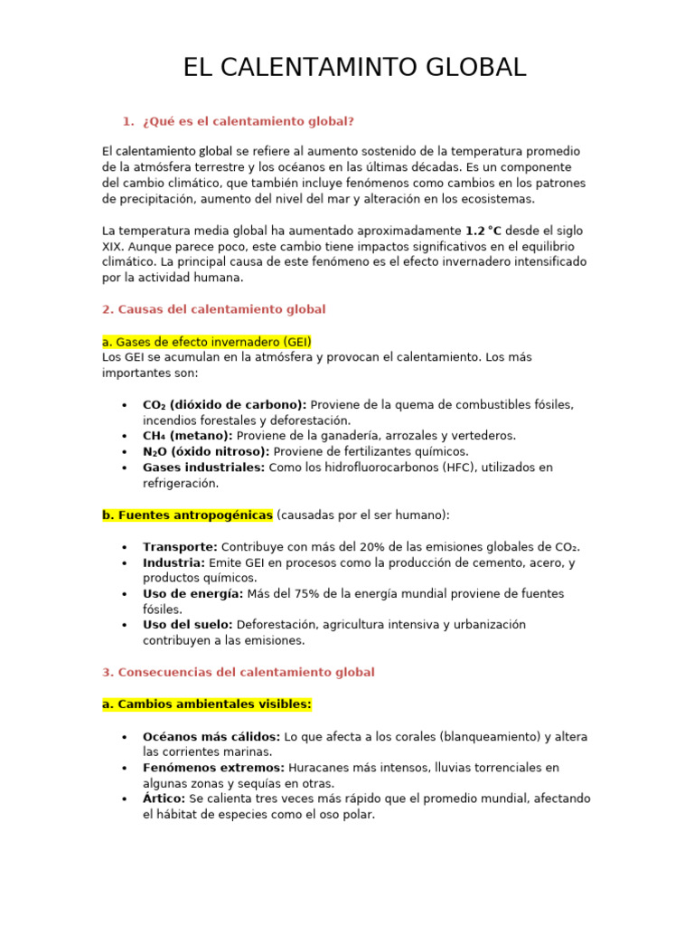 Causas y consecuencias del calentamiento global | PDF | Gases de efecto ...
