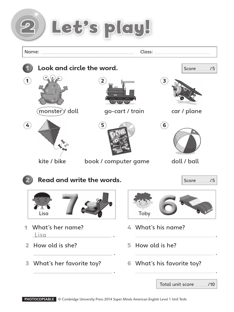 Super Minds Level 1 Unit Tests | PDF