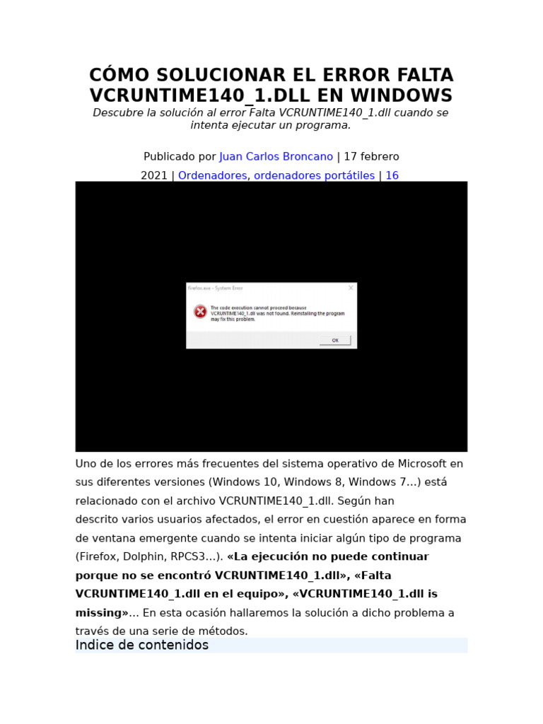 Solución al error VCRUNTIME140_1.dll | PDF | Microsoft Windows ...