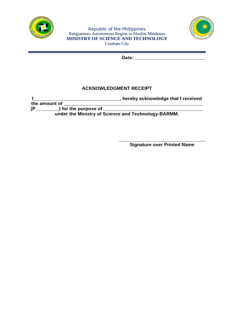 Acknowledgment Receipt Template | PDF