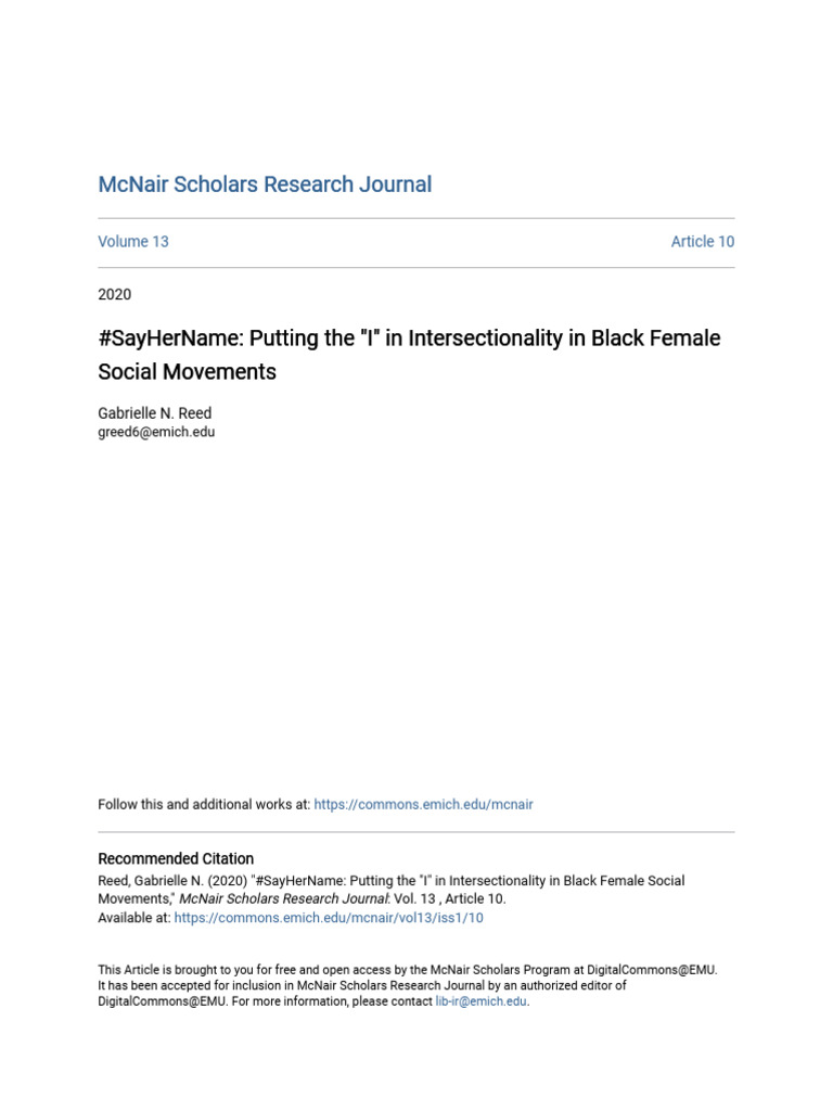 #SayHerName - Putting The I in Intersectionality in Black Female | PDF ...