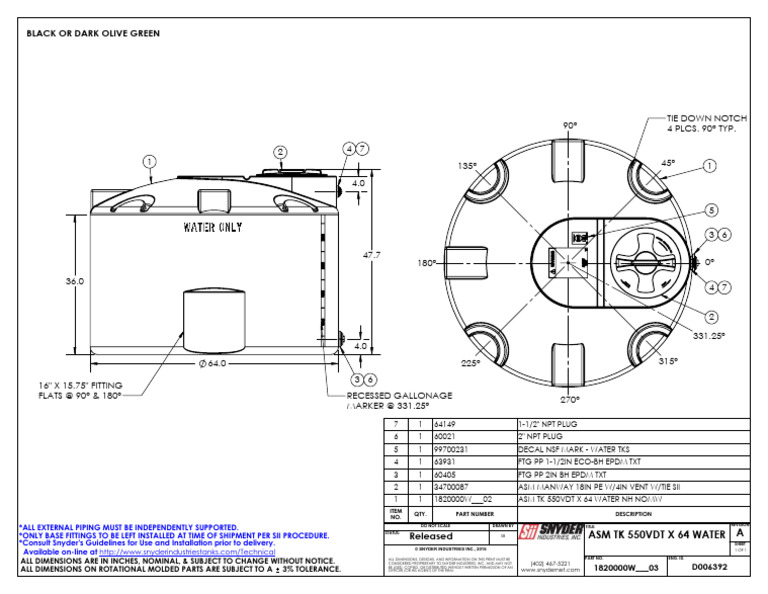 Snyder 550 Gallon Water Tank 64D CA | PDF | Plumbing