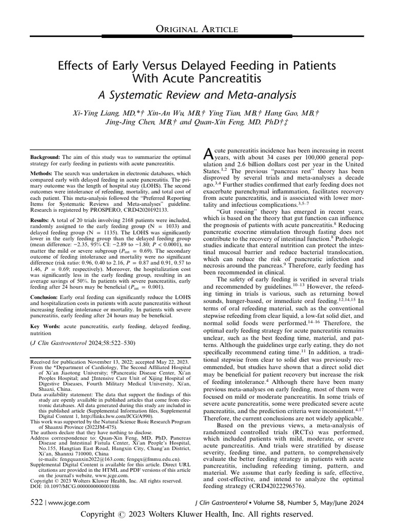 Early Feeding Benefits in Acute Pancreatitis | PDF | Meta Analysis ...