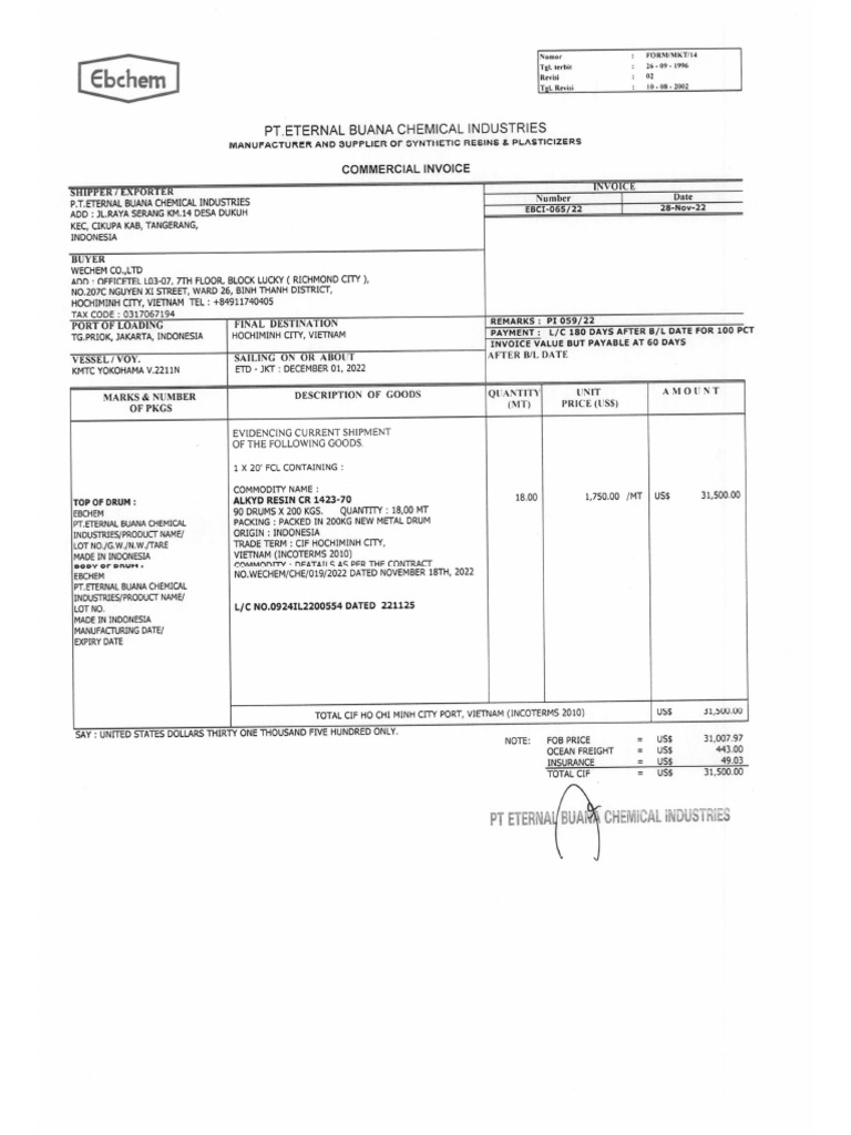 EBCI 065 22 Invoice | PDF