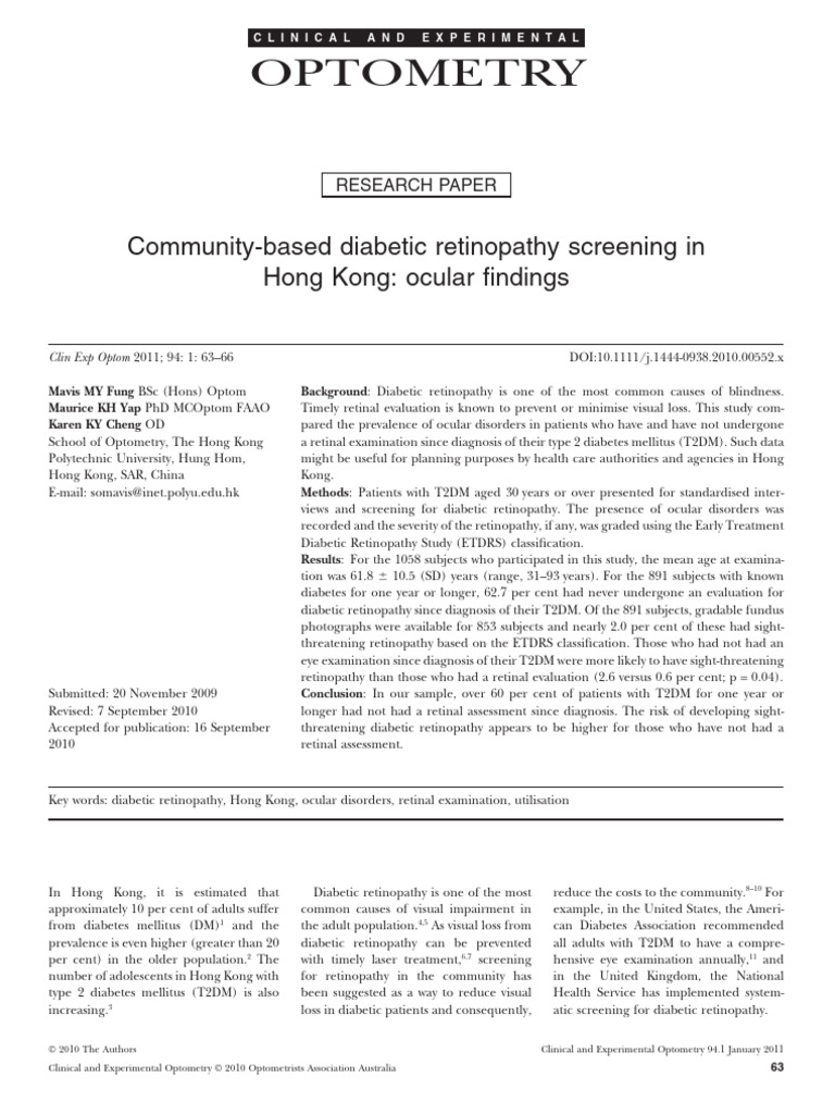 Diabetic Retinopathy Screening in Hong Kong | PDF | Optometry | Diabetes