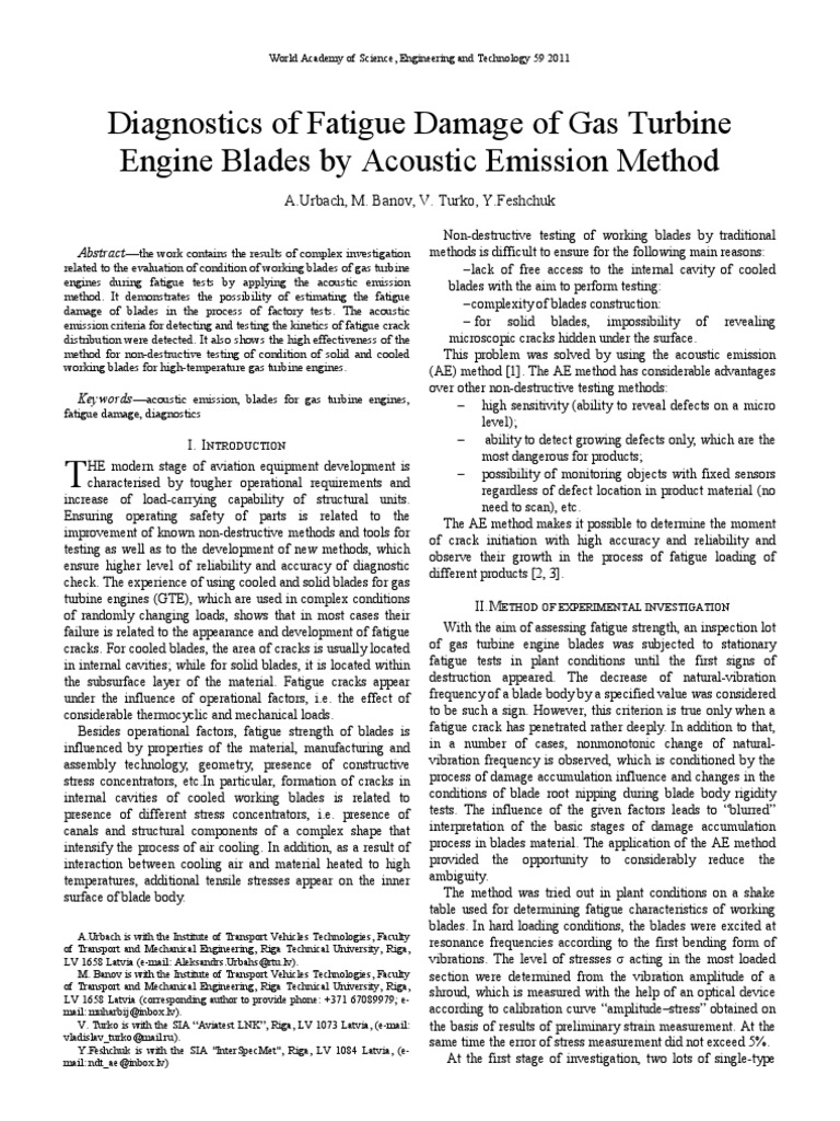 Fatigue Damage Diagnostics in Gas Turbine Blades | PDF | Fatigue ...