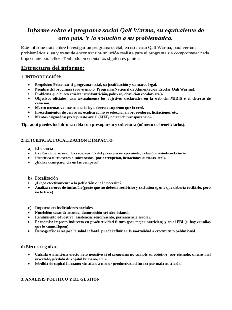 Análisis del Programa Qali Warma y Soluciones | PDF | Producto Interno ...