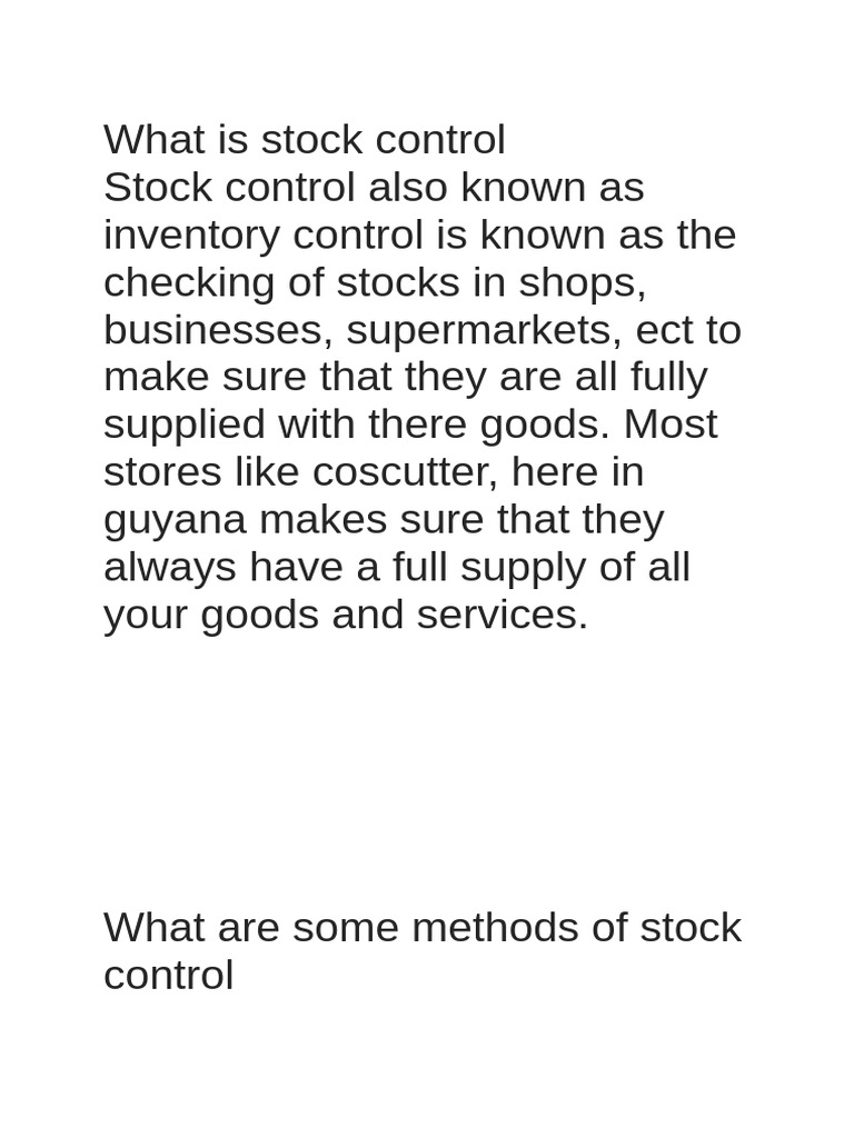 Stock Control Methods Explained | PDF