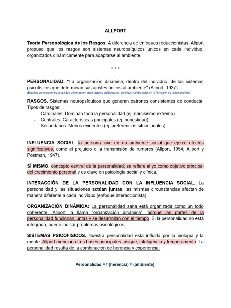 Teoría de Rasgos de Allport | PDF | Prejuicios | Conceptos psicologicos