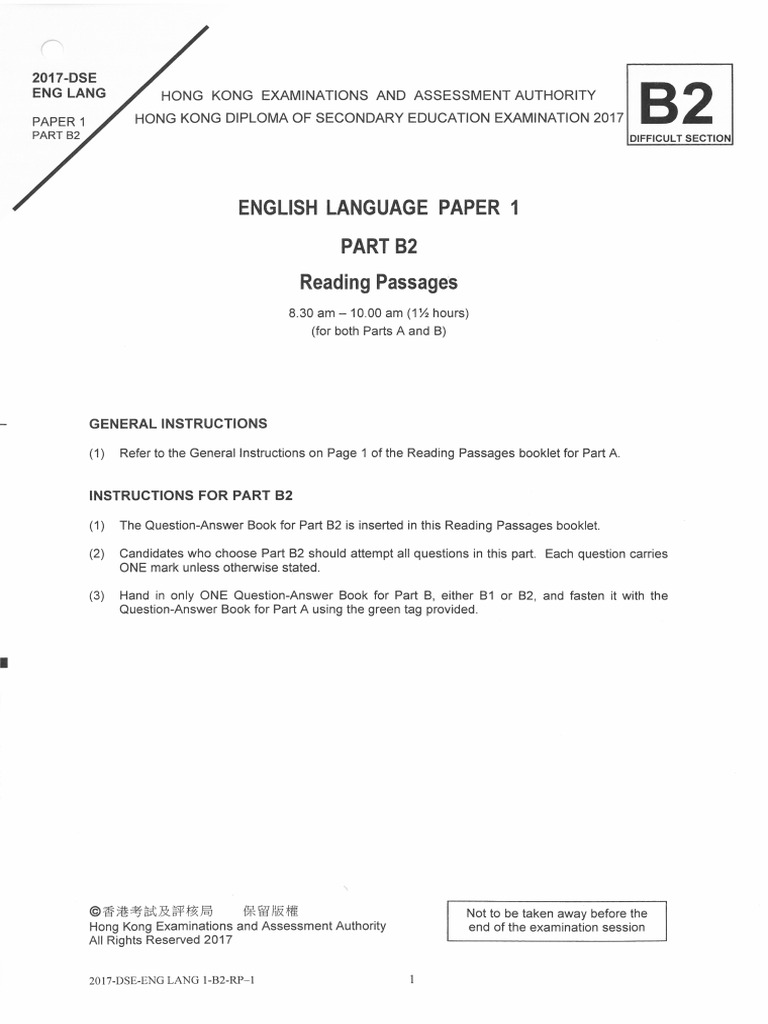HKDSE 2017 Paper 1 Reading - Part B2 Reading Passages | PDF ...