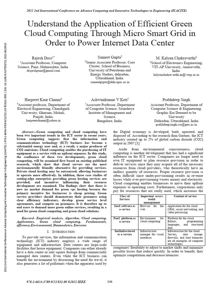 Green Cloud Computing and Micro Grids | PDF | Cloud Computing | Data Center