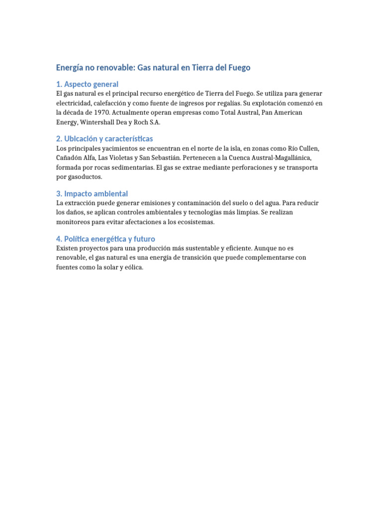 Gas Natural en Tierra del Fuego: Impacto y Futuro | PDF