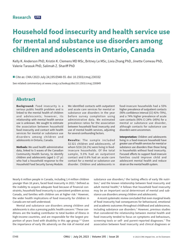 Food Instability, Mental Health | PDF | Mental Disorder | Mental Health
