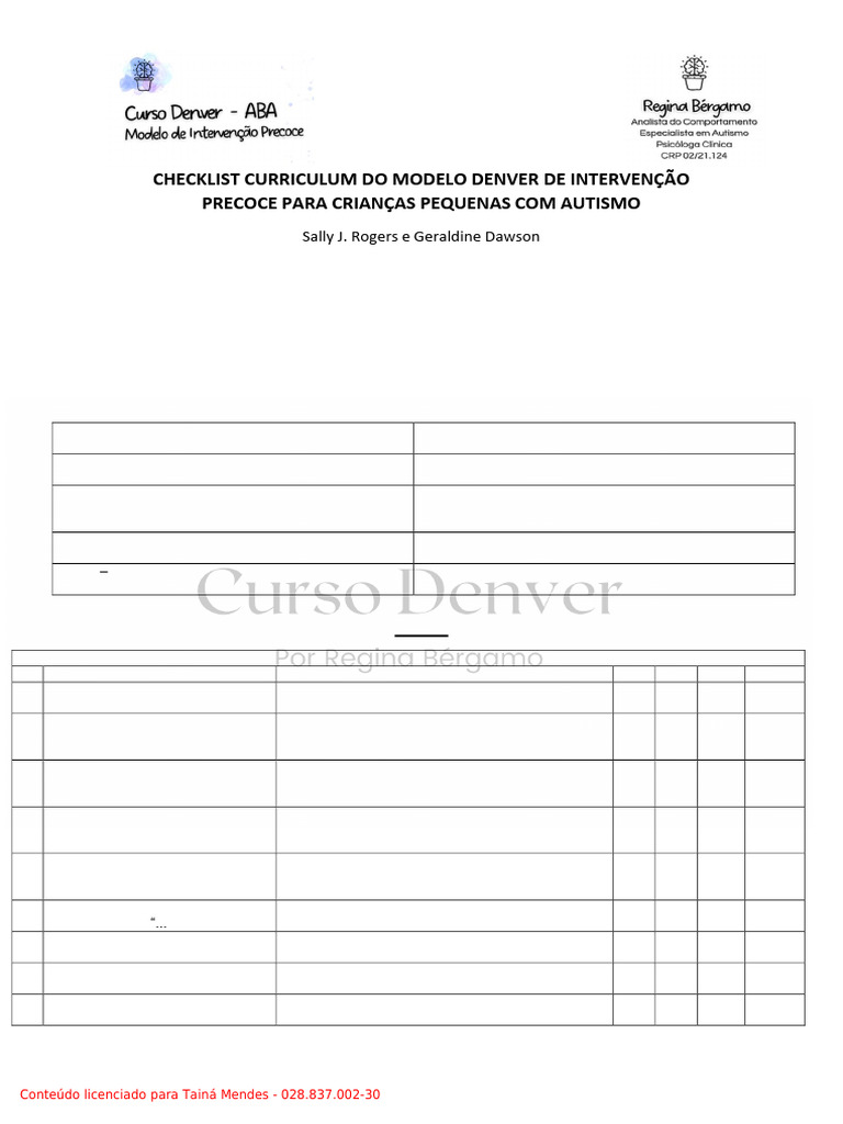 Checklist Denver para Intervenção em Autismo | PDF | Brinquedos ...