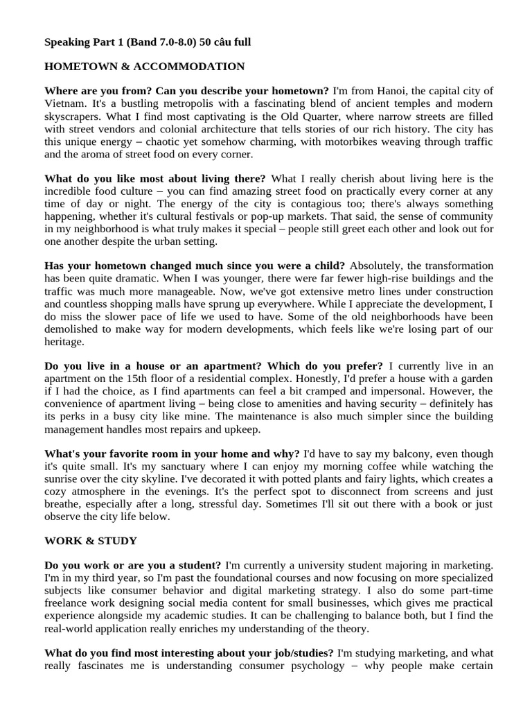 IELTS Speaking Part 1: Hometown & Interests | PDF | Vietnamese Cuisine