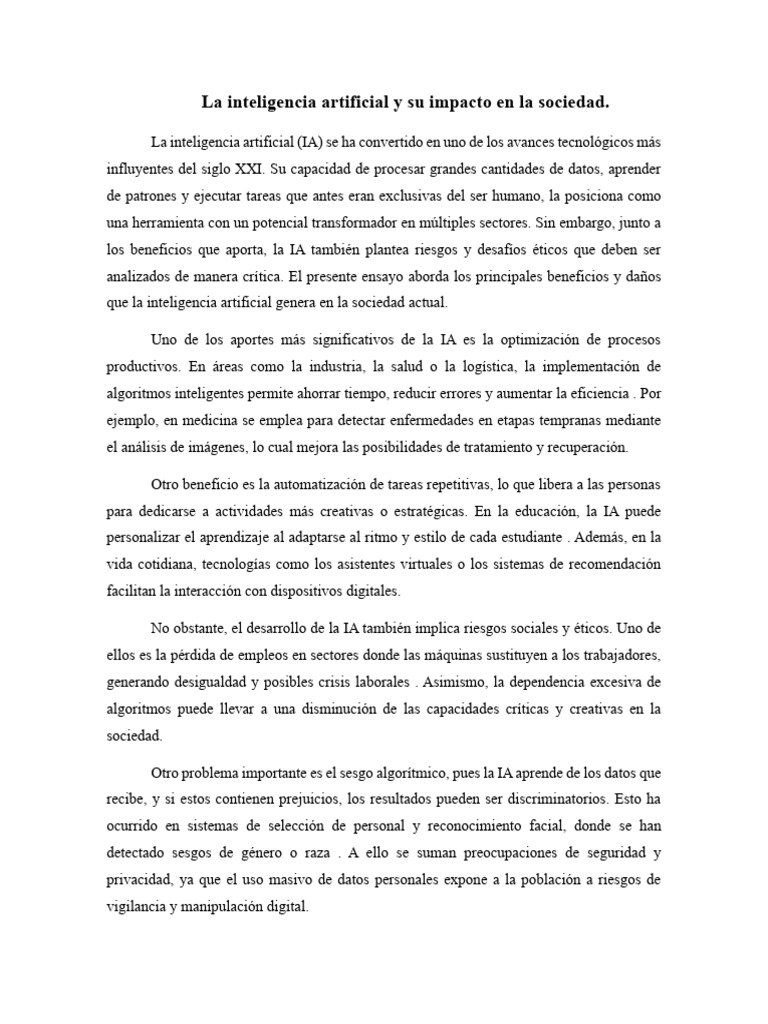 La Inteligencia Artificial y Su Impacto en La Socieda1 | PDF ...