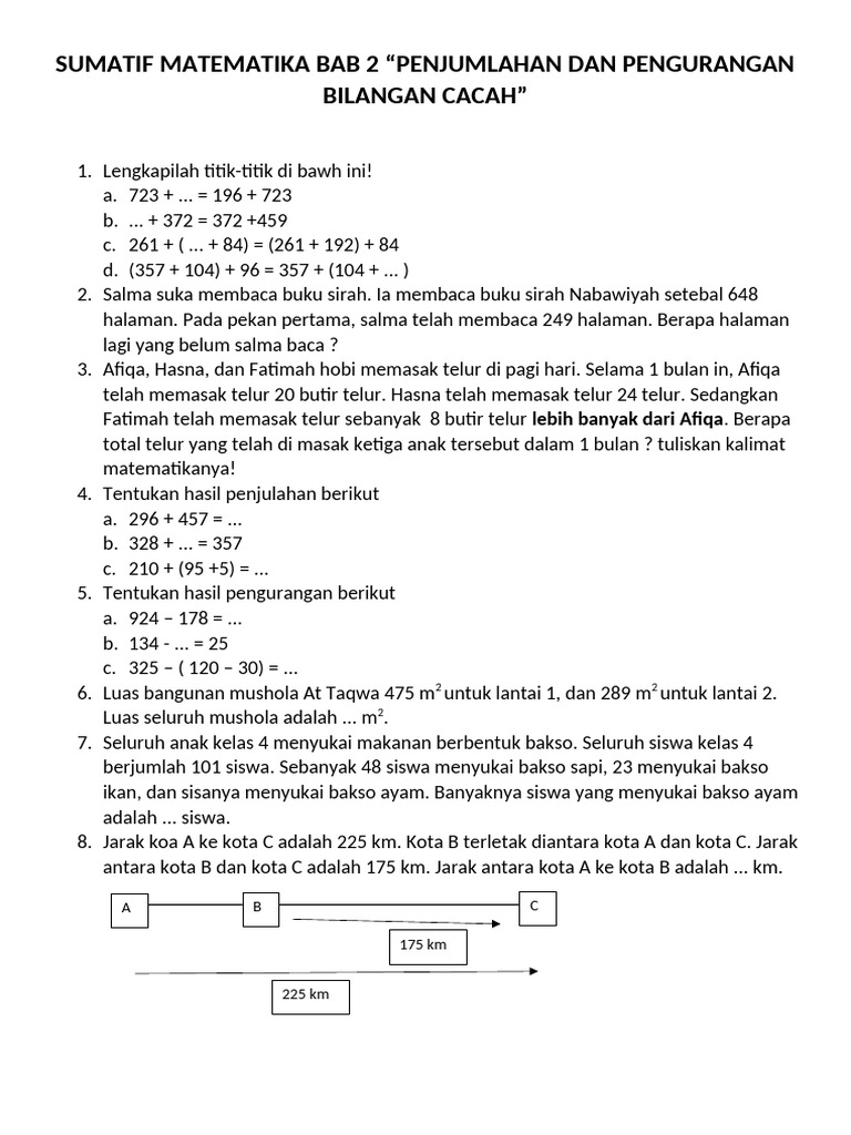 Sumatif Matematika Bab 2 Kelas 4 | PDF