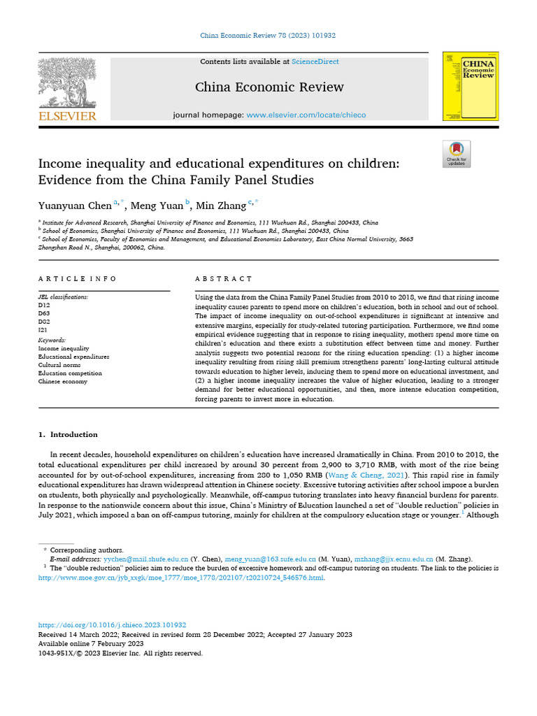Income Inequality and Education Spending in China | PDF | Economic ...