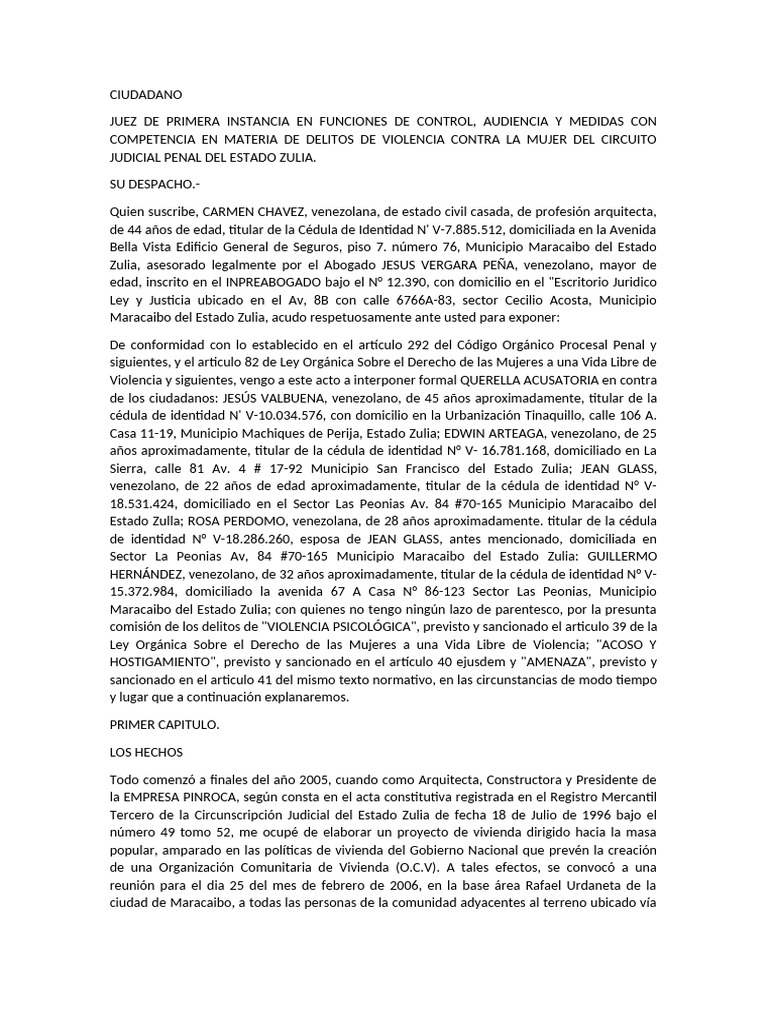 Querella por Violencia contra la Mujer | PDF | Queja | Venezuela