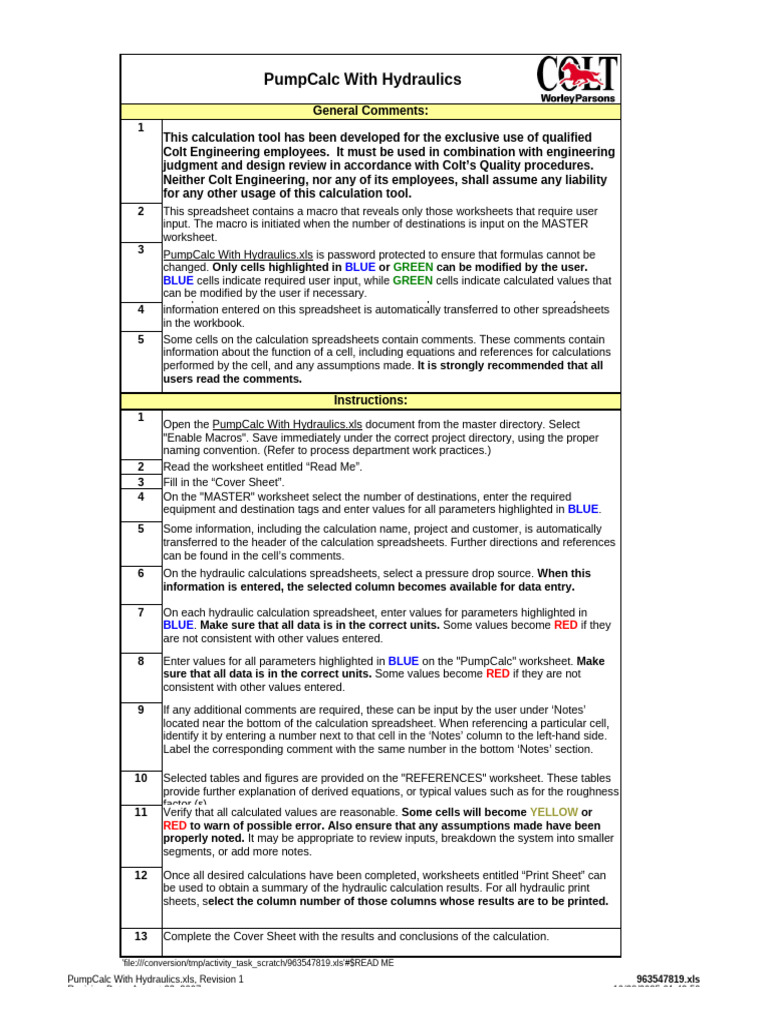 PumpCalc Hydraulics User Guide | PDF | Spreadsheet | Pressure