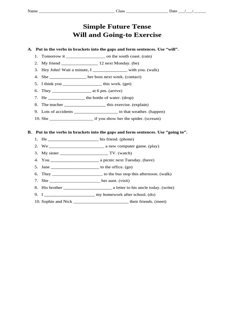 Simple Future Tense Exercises for Grade 3 | PDF