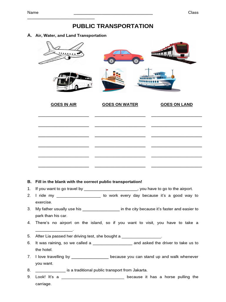 Public Transportation Worksheet | PDF