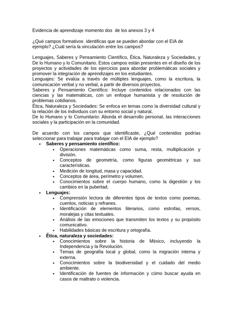 Evidencia de Aprendizaje Momento Dos de Los Anexos 3 y 4 | PDF ...