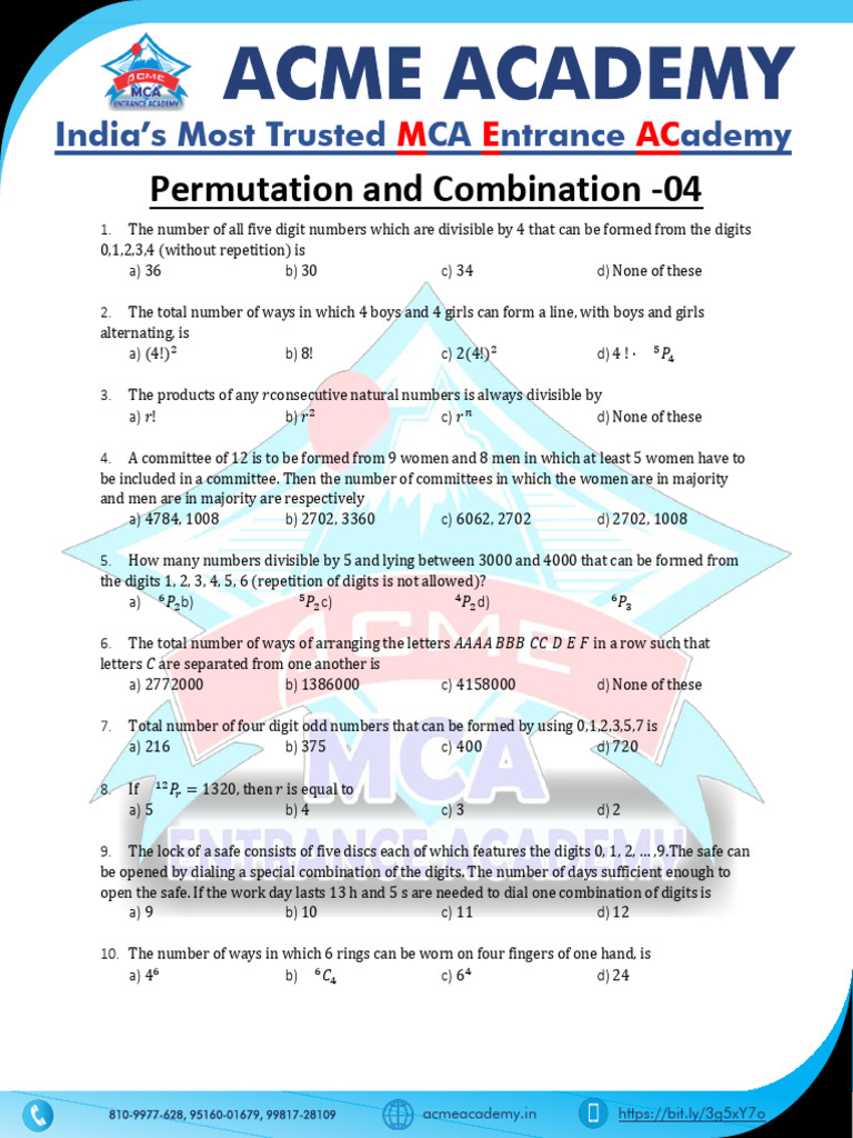 permutations and combinations 4 | PDF | Discrete Mathematics | Mathematics