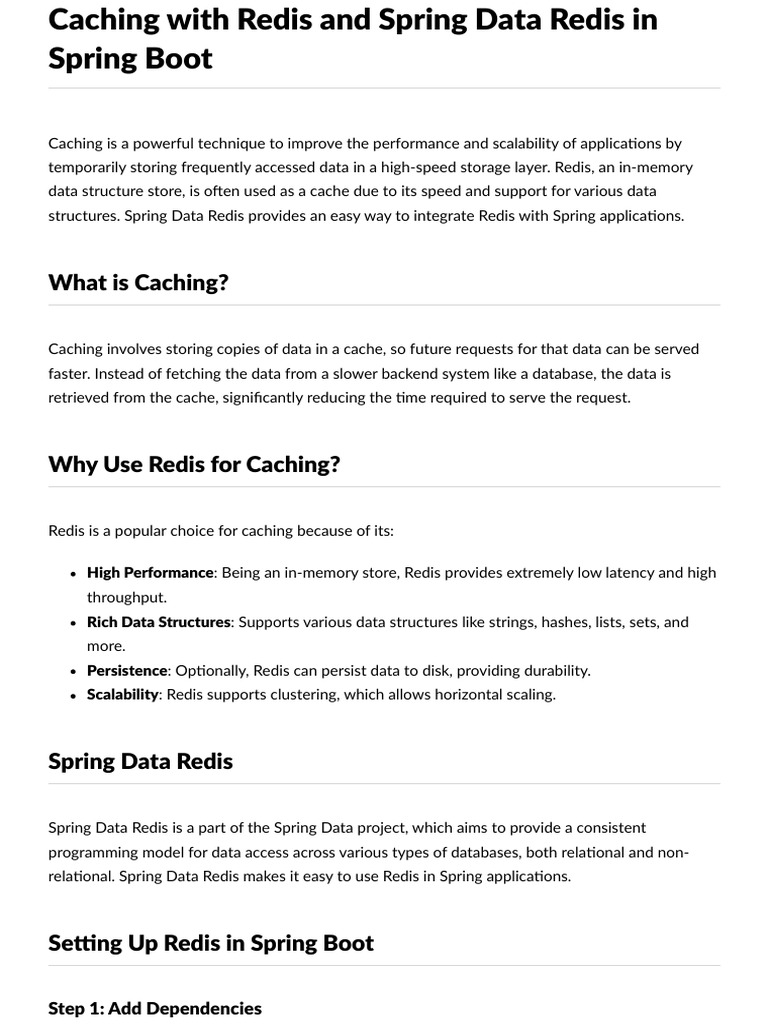 Redis Caching in Spring Boot Guide | PDF | Cache (Computing) | Scalability