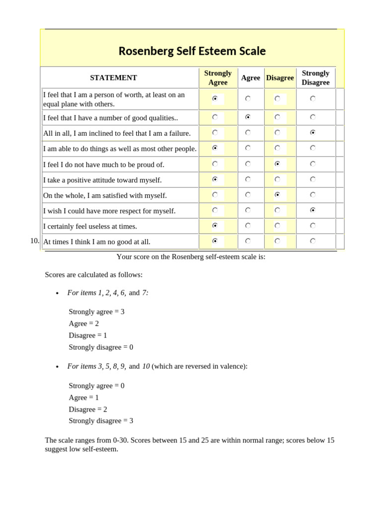 Rosenberg Self-Esteem Scale Guide | PDF