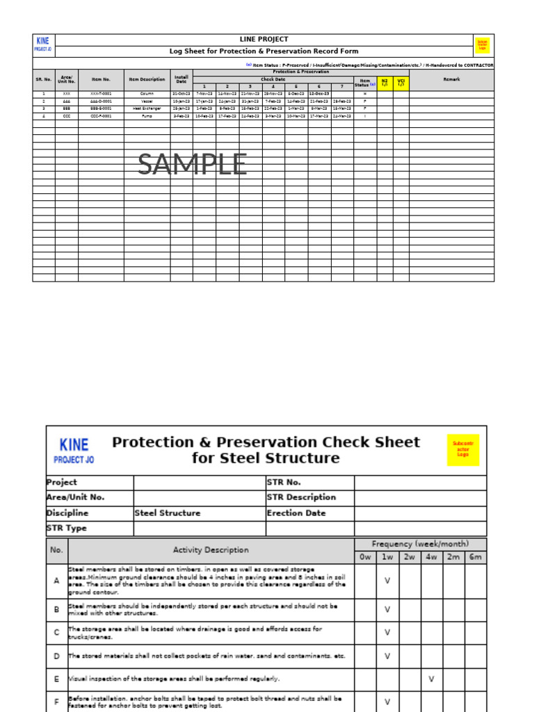 Protection & Preservation Log Sheet | PDF | Pump | Pipe (Fluid Conveyance)