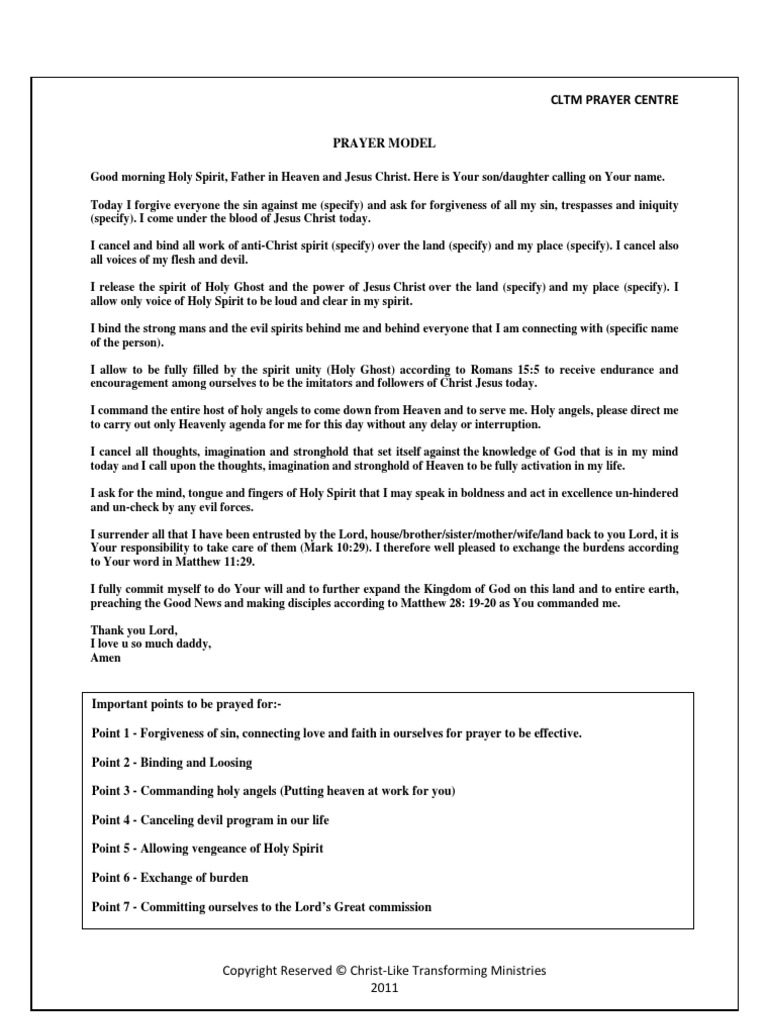 Prayer Model English | PDF | Prayer | Holy Spirit (Christianity)