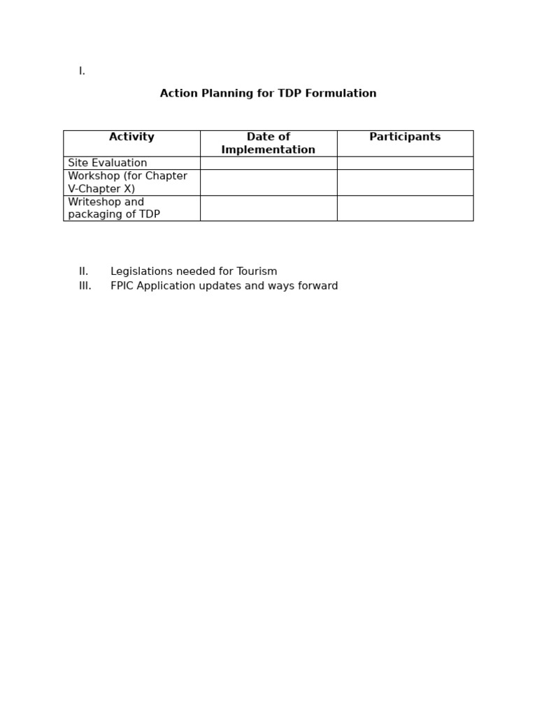 Action Plan for TDP Development | PDF