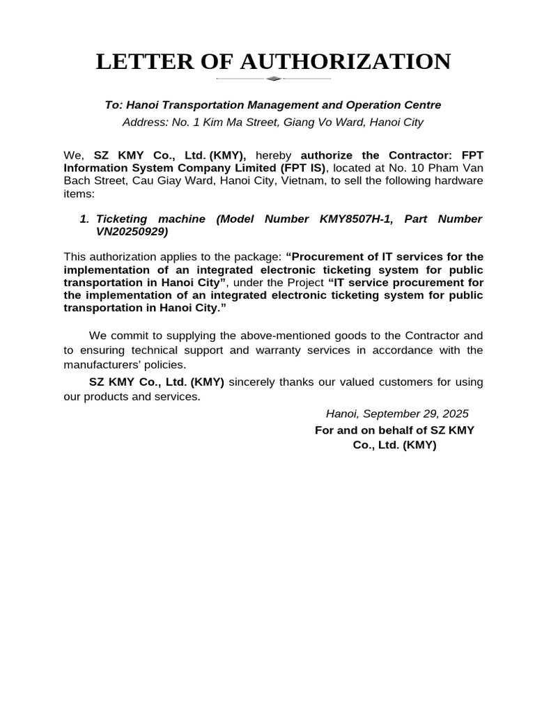 Authorization for Ticketing Machine Sale | PDF
