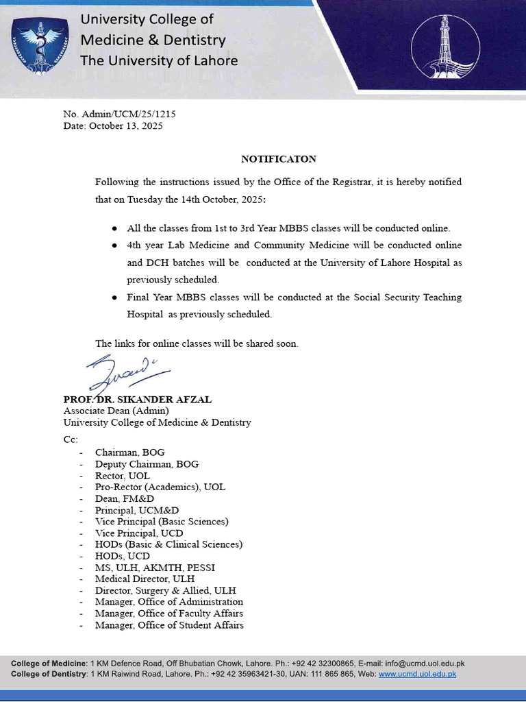 Online Class Notification for MBBS Students | PDF