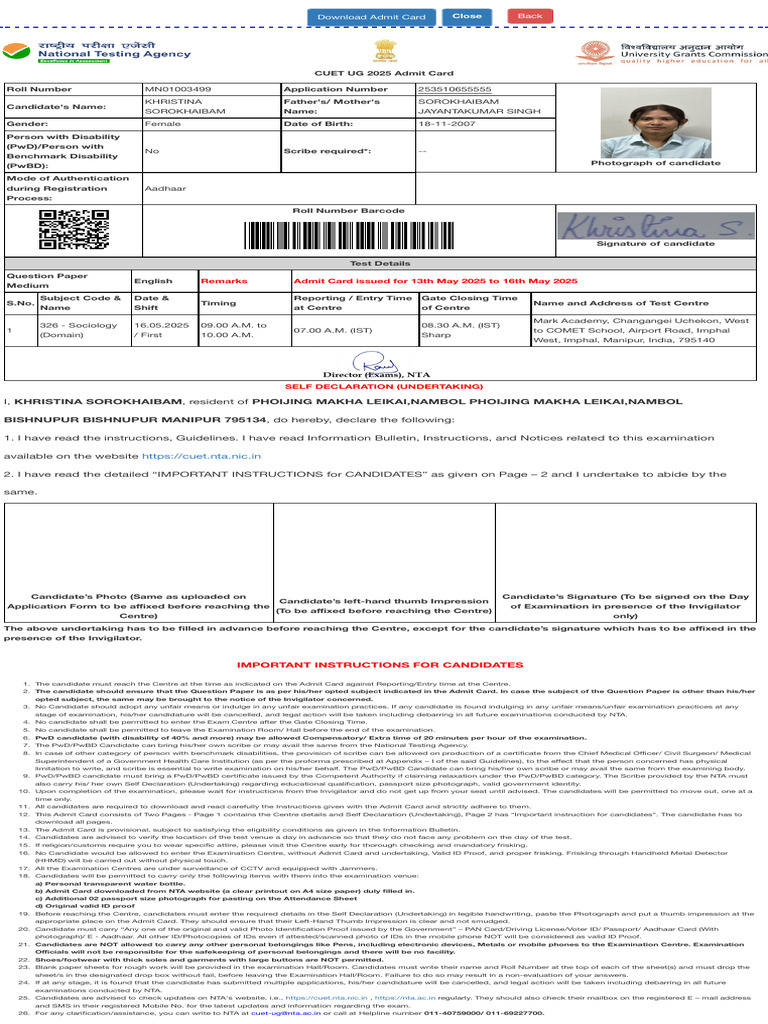 Admit Card | PDF | Identity Document