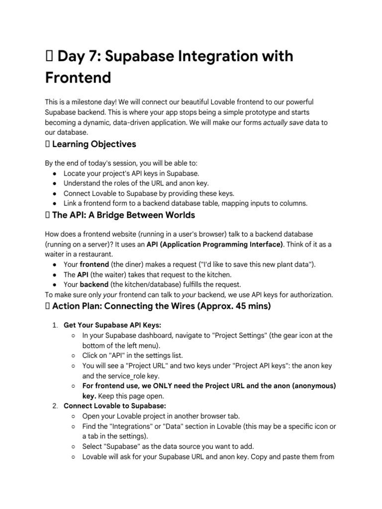 Day 7 - Supabase Integration With Frontend | PDF | Databases | Software