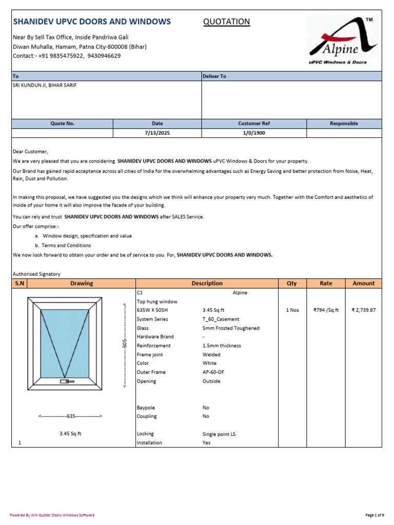 UPVC Windows Quotation for Patna | PDF | Window | Glassforming Liquids ...
