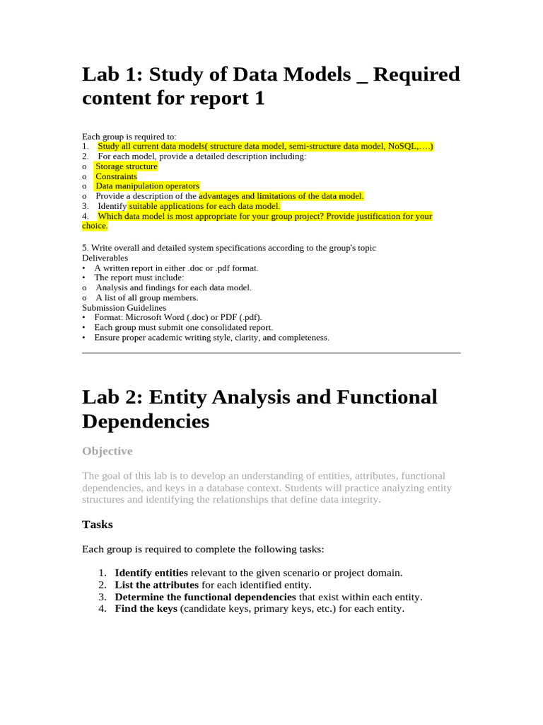 Data Models and Database Design Labs | PDF | Database Design | Data Model