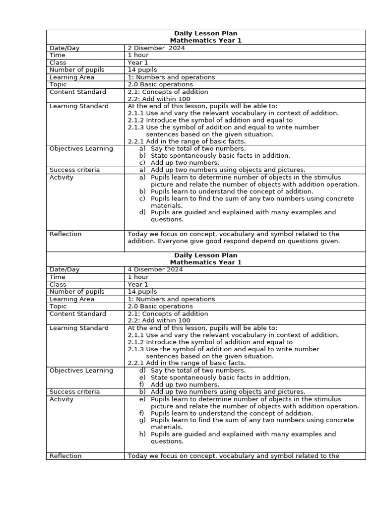 Addition 1 | PDF | Lesson Plan | Concept