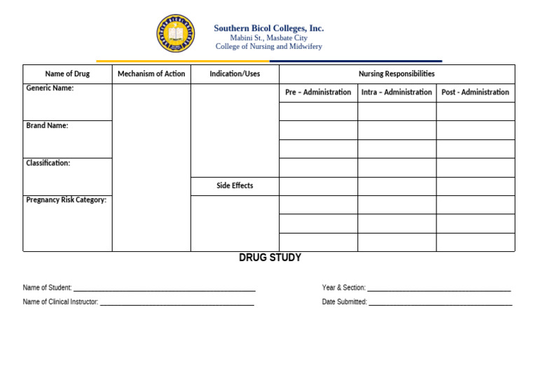 Drug Study Template for Nursing Students | PDF
