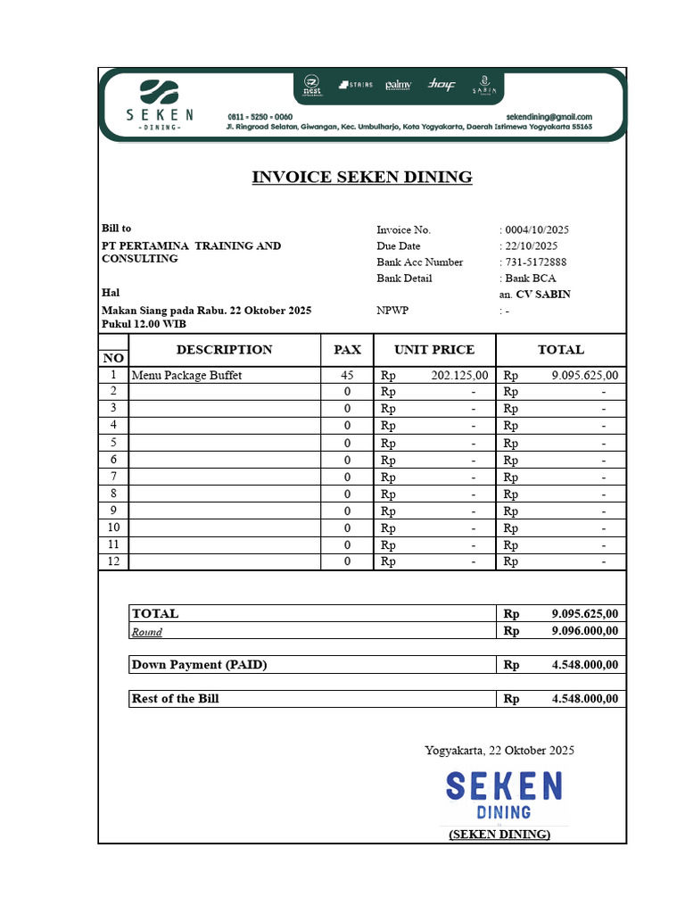 Invoice Sabin by Seken Living - PT Pertamina Training and Consulting ...