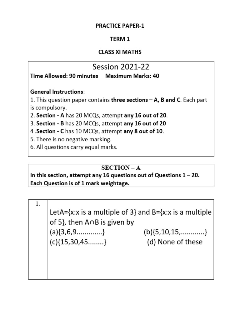11 Maths Sample Paper 1 | PDF | Chess Theory | Chess