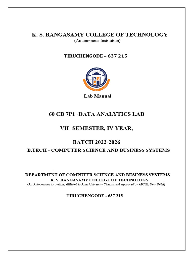 Data Analytics Lab Manual for B.Tech Students | PDF | Regression ...