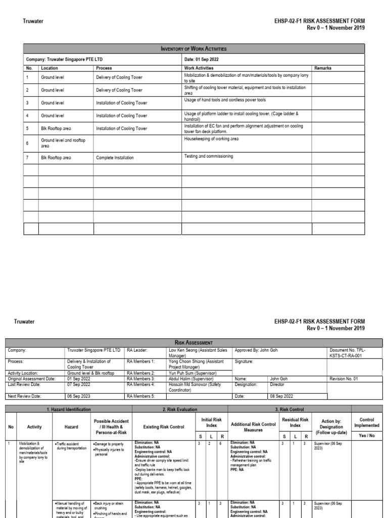 Truwater Cooling Tower Risk Assessment | PDF | Personal Protective ...