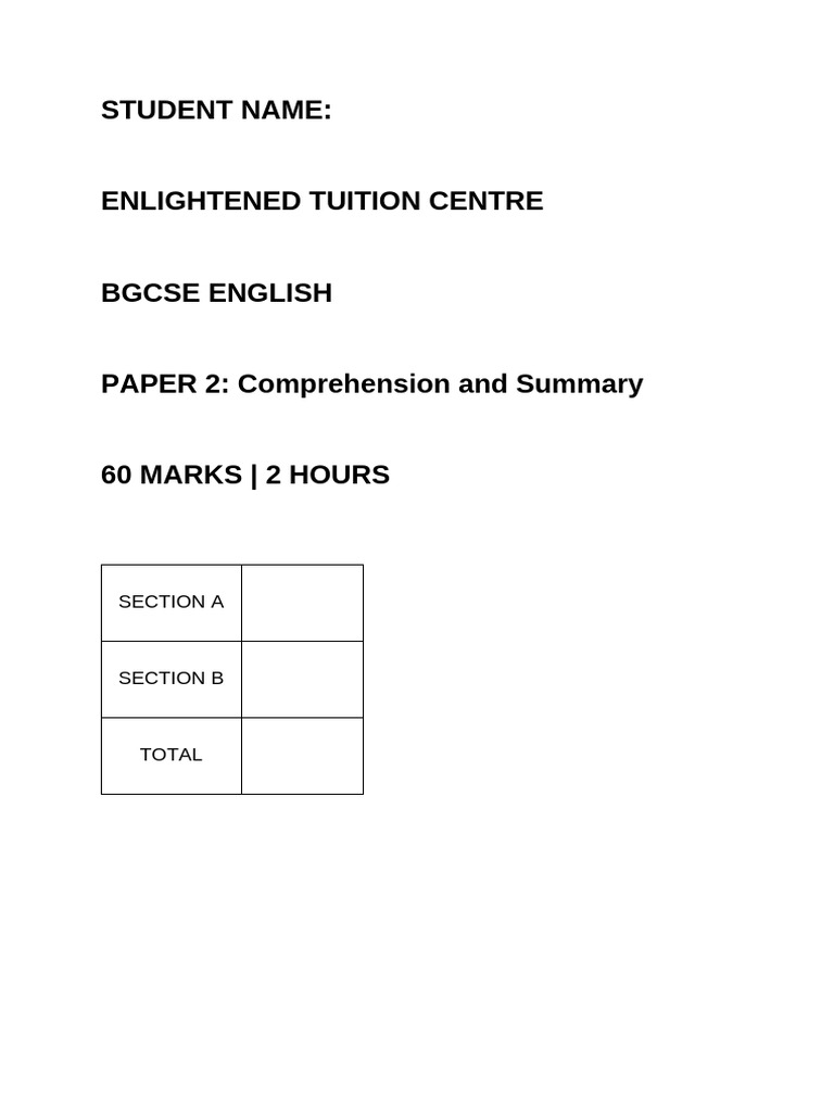 End of July - English BGCSE Paper 2 | PDF