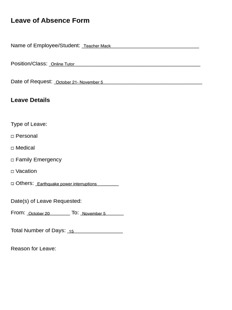 Leave of Absence Request Form | PDF